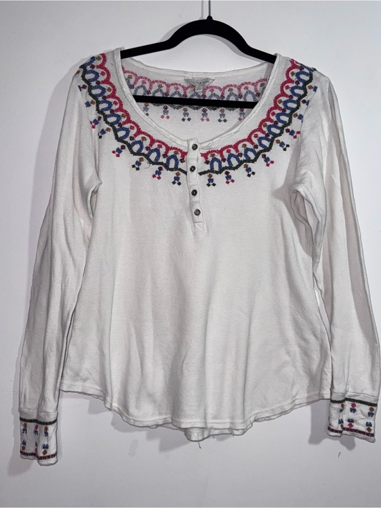 Lucky Brand Tops - Lucky Brand Embroidered Thermal Top Boho Peasant Long Sleeve Medium